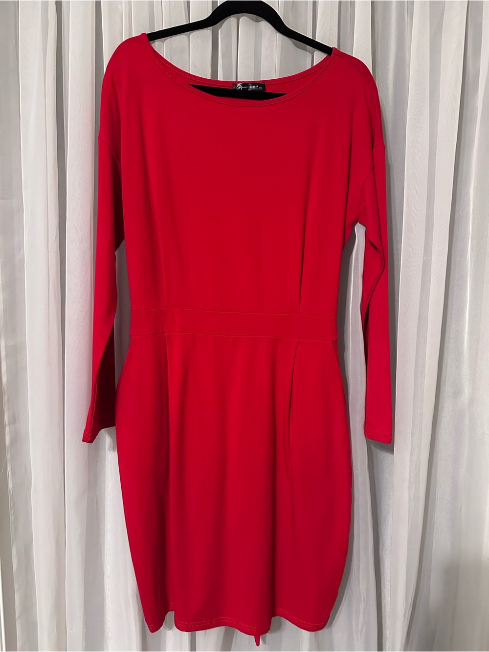 PrettyGarden Cotton Red Long-Sleeve Tie Waist Dress Size XL